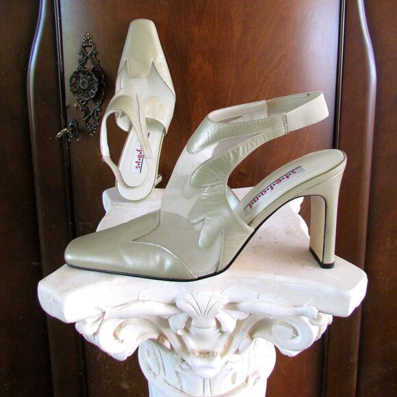 STEFANI NUDE SHOES, 8.5, SLING-BACK SEE-THRU ELEGANT MESH, 4" HEELS - Picture 11 of 12